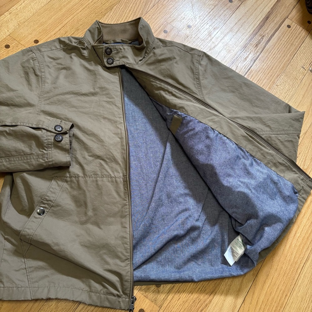 J. Crew Cruiser Harrington Bomber Canvas Jacket Tan Lined Full Zip Medium Mens - Picture 3 of 10